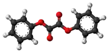 Ball-and-stick model of the diphenyl oxalate molecule