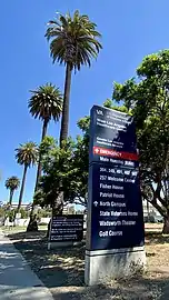 Directional signs, Veterans Home and Hospital, west Los Angeles, California