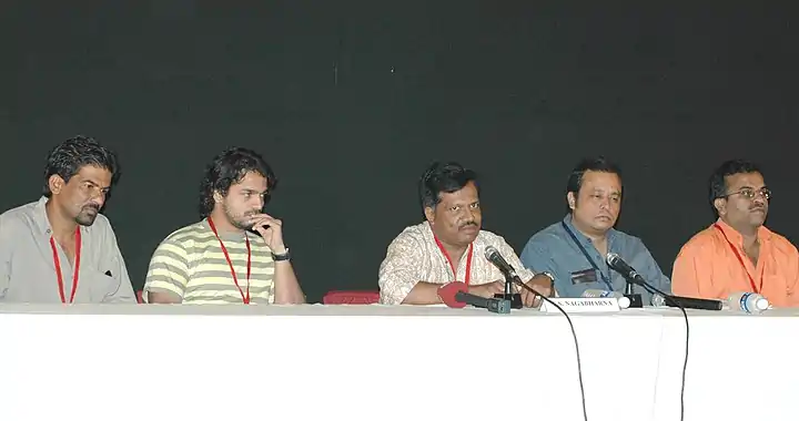 Director T S Nagabharna with the crew addressing the press on film Kallarali Hoovagi at Black Box, Kala Academy on the occasion of 37th International Film Festival of India (IFFI-2006) in Panaji, Goa on December 2, 2006.jpg