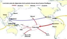 World map showing the spread of sweet potatoes