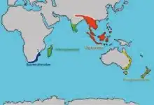 Map showing distribution of Sphaerotheriida in southern Africa, Madagascar, India, southeast Asia, Australia and New Zealand