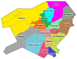 Al-Shaghour on the district map of Damascus