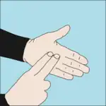 How much air do you have left?: One hand held flat, palm up, while index and middle finger of the other hand are placed on the palm.