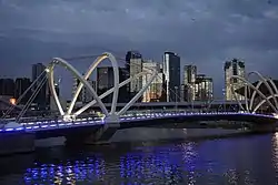 Night view of Seafarers Bridge at South Wharf