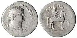 Silver denarius of Domitian with Pegasus on the reverse, dated 79–80 AD