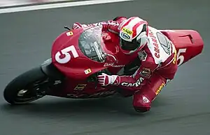 Doug Chandler riding his Cagiva C593 at the 1993 Japanese Grand Prix.