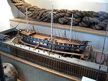 1/48th scale model of dry dock n°1 of Toulon harbour, with the model of Guerrière placed inside by order of Admiral Pâris.