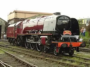 As No. 46229, Duchess of Hamilton in semi-streamlined condition at Tyseley Locomotive Works, 6 May 2006.