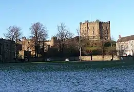 University College as seen from Durham Cathedral in winter.