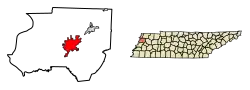 Location of Dyersburg in Dyer County, Tennessee.