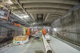 One of Grand Central Madison's lower-level platforms under construction in January 2019