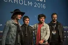 Young Georgian Lolitaz at the Eurovision Song Contest 2016 (left to right: Nika Kocharov, Giorgi Marr, Levan Shanshiashvili, Dimitri Oganesian)