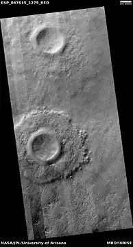 Pedestal crater, as seen by HiRISE under HiWish program  Location is Hellas quadrangle