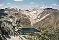 Sacajawea Peak in upper right corner.Matterhorn upper left, Ice Lake centered