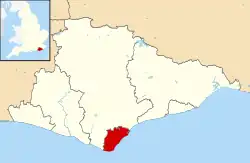 Eastbourne borough is a very small, pentagon-shaped area in the south of the county of East Sussex.