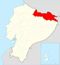 Location of Sucumbíos Province in Ecuador.