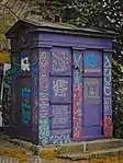 An Edinburgh police box with graffiti from the 2014 Scottish independence referendum