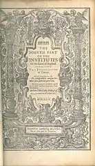 Fourth Part of the Institutes of the Laws of England (1st ed., 1644, title page)