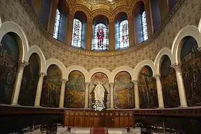 THe Choir, with mural of the miracle of Cana, with Christ converting water to wine