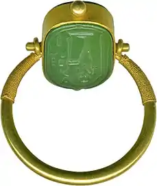 Moveable ring from 664 to 322 BC.  Green jasper and gold. The Walters Art Museum.