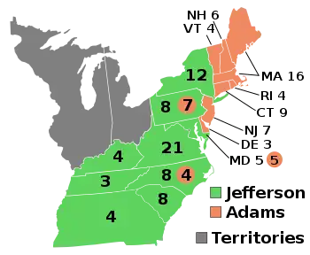 Electoral map, 1800 election