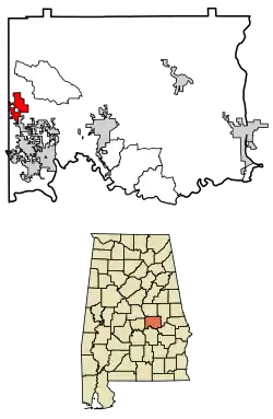 Location of Deatsville in Elmore County, Alabama.