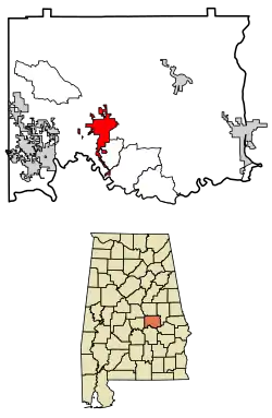 Location of Wetumpka in Elmore County, Alabama.