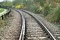 Ely West Curve looking towards Ely North Junction – note the tight radius of the curve necessitating a check rail