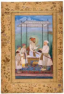 Emperor Shah Jahan and sons, c. 1628 or later. Mughal portraits normally use profile views.