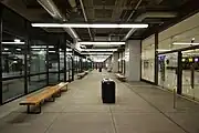 The interior of the bus station waiting area