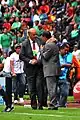 Enrique Meza and Spanish Coach: Vicente del Bosque greeting each other - at Azteca Stadium, Mexico City Mexico during the 11 August 2010 friendly game between Mexico and world champions Spain