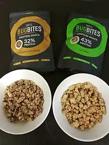 Insect snacks (bites) with cultivated cricket flour and oat