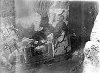 The sermon scene just before the entrance to the left corridor, photographed in-situ by Charles Nouette in 1907