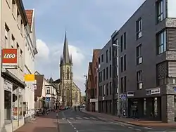 View to Gronauer-Str. and catholic church: Sankt Agatha