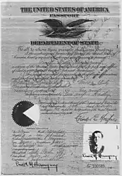 U.S. passport awarded to Ernest Hemingway (circa 1921)