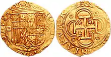 Cross potent on an escudo minted under Charles V (r. 1519–1556)