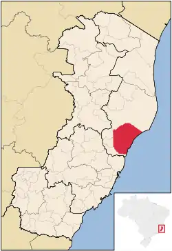 Location of Aracruz in Espírito Santo