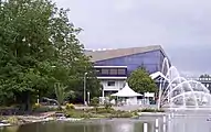 Main entrance area with the water fountains, on the left the Grugahalle