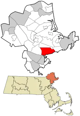 Location in Essex County and the state of Massachusetts.