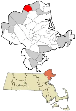 Location in Essex County and the state of Massachusetts.