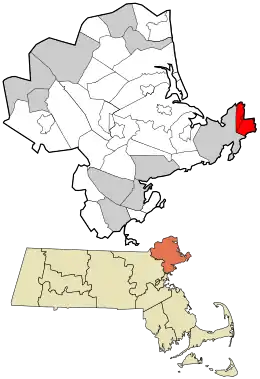 Location in Essex County and the state of Massachusetts.