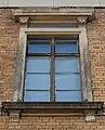 A window with etched glass in the historical regional hospital of Zwickau