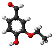 Ball-and-stick model of the ethylvanillin molecule