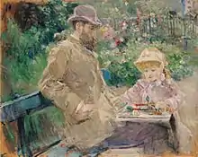 Berthe Morisot, Eugène  Manet and His Daughter at Bougival, 1881