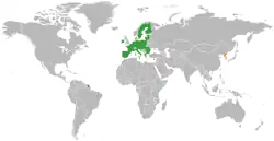 Map indicating locations of European Union and North Korea