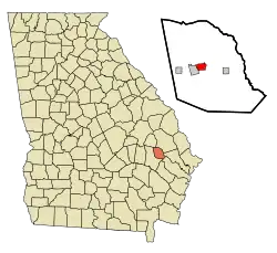 Location in Evans County and the state of Georgia