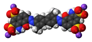 Space-filling model of the Evans blue molecule, sodium salt