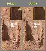 Color versions of the photos showing ice sublimation, with the lower left corner of the trench enlarged in the insets in the upper right of the images.