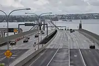 Viewed from the east end of the Evergreen Point Floating Bridge in Medina shortly after opening in April 2016