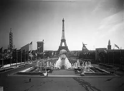 The Pavilion of Nazi Germany (left) faced the Pavilion of Stalin's Soviet Union (right) at the 1937 Paris Exposition.